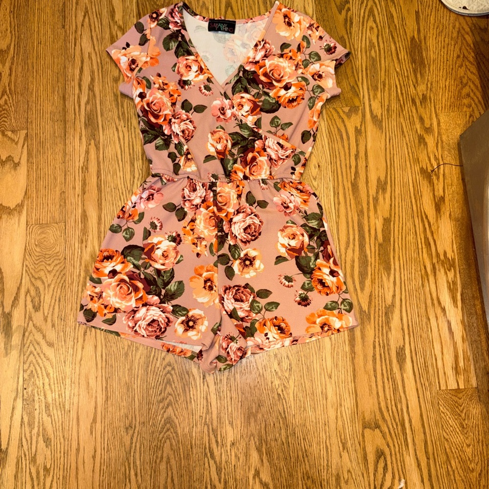 Say Anything Mauve Floral Surplice Romper - Large